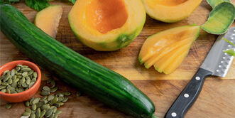 Cucumber and Sliced Canteloupe