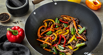 Wok fried peppers and beef